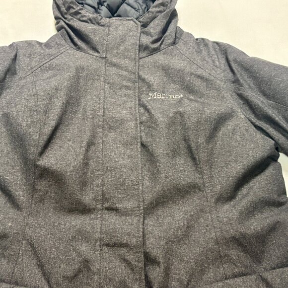 ~~Marmot Women's Chelsea XL Coat GRAY FABRIC Hooded Quilted Interior...some mino - Picture 3 of 8